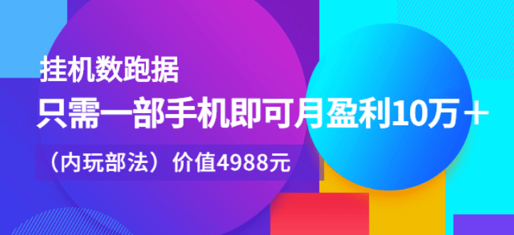 挂机数跑据，只需一部手机即可月盈利10万＋（内部玩法）