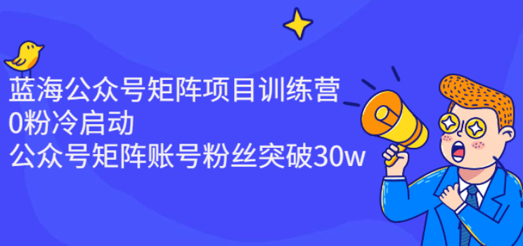 蓝海公众号矩阵项目训练营，0粉冷启动，公众号矩阵账号粉丝突破30w