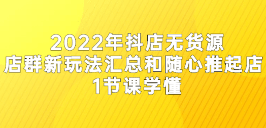 2022年抖店无货源店群新玩法汇总和随心推起店 1节课学懂