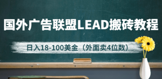 外面卖4位数的国外广告联盟LEAD搬砖教程，日入18-100美金（教程+软件）