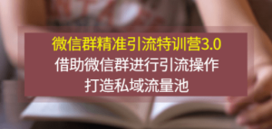 微信群精准引流特训营3.0，借助微信群进行引流操作，打造私域流量池