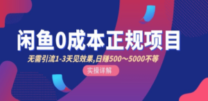 闲鱼0成本无货源正规项目，无需引流1-3天见效果，日入500-5000