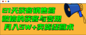 21天获客销售营，带你破解微信的获客与变现 月入5W+卖货经营术