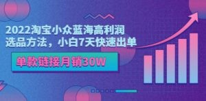 2022淘宝小众蓝海高利润选品方法，小白7天快速出单，单款链接月销30W