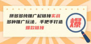 拼多多纯推广起链接实战：多种推广玩法，手把手打造爆款链接