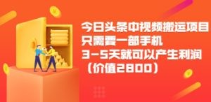 今日头条中视频搬运项目，只需要一部手机3-5天就可以产生利润