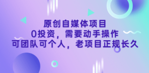 原创自媒体项目，0投资，需要动手操作，可团队可个人，老项目正规长久