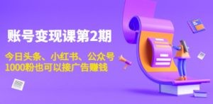 账号变现课第2期，今日头条、小红书、公众号，1000粉也可以接广告赚钱