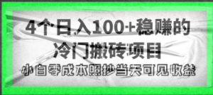 4个稳赚的冷门搬砖项目，每个项目日入100+小白零成本照抄当天可见收益