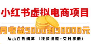 小红书虚拟电商项目：从小白到精英 月收益5000到30000 (视频课程+交付手册)