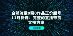 自然流量0粉0作品正价起号11月新课：完整的直播带货实操方案