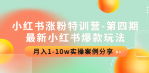 小红书涨粉特训营-第四期：最新小红书爆款玩法，月入1-10w实操案例分享