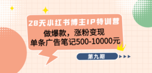 28天小红书博主IP特训营《第9期》做爆款，涨粉变现 单条广告笔记500-10000