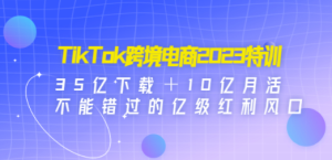 TikTok跨境电商2023特训：35亿下载＋10亿月活，不能错过的亿级红利风口