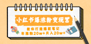 小红书爆涨粉变现营（第五期）教你打造爆款笔记，年涨粉20w+月入20w+