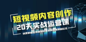 短视频内容创作20天实战运营课，快速掌握短视频领域，洞察短视频新玩法