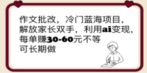 作文批改，冷门蓝海项目，解放家长双手，利用ai变现，每单赚30-60元不等