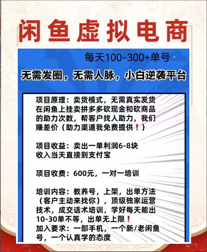 闲鱼新玩法虚似电商之拼多多助力项目，单号100-300元