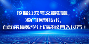 挖掘公众号文章财富，冷门抱利技术，让你轻松月入过万