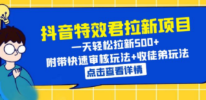 抖音特效君拉新项目 一天轻松拉新500+ 附带快速审核玩法+收徒弟玩法