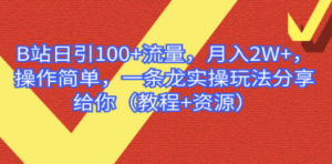 B站日引100+流量，月入2W+，操作简单，一条龙实操玩法