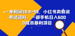 一单利润19.9-99，小红书卖教资考试资料，一部手机日入600（教程+资料）