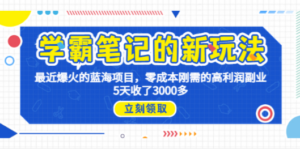 学霸笔记新玩法，最近爆火的蓝海项目，0成本高利润副业，5天收了3000多