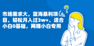 市场需求大，蓝海暴利项目，轻松月入过3w+，适合小白0基础，网赚小白专用