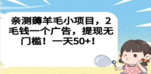 亲测薅羊毛小项目，2毛钱一个广告，提现无门槛！一天50+