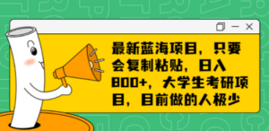 最新蓝海项目，只要会复制粘贴，日入800+，大学生考研项目，目前做的人极少 ...