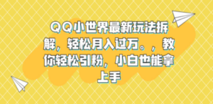 QQ小世界最新玩法拆解，轻松月入过万。教你轻松引粉，小白也能拿上手