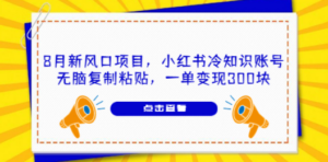 8月新风口项目，小红书冷知识账号，无脑复制粘贴，一单变现300块