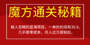 被人忽略的蓝海项目，魔方通关秘籍一单利润有39.9，几乎是零成本，月….