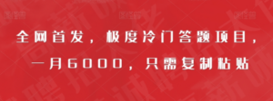 全网首发，极度冷门答题项目，一月6000，只需复制粘贴【揭秘】