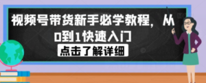 新手必学：视频号带货从0到1，快速入门指南