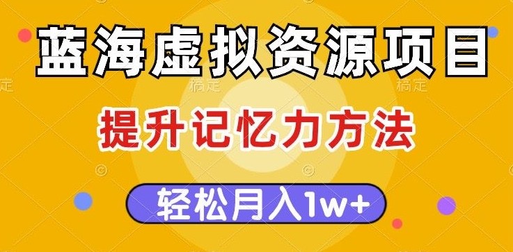 蓝海虚拟资源项目，提升记忆力方法，多种变现方式，轻松月入1W+【揭秘】