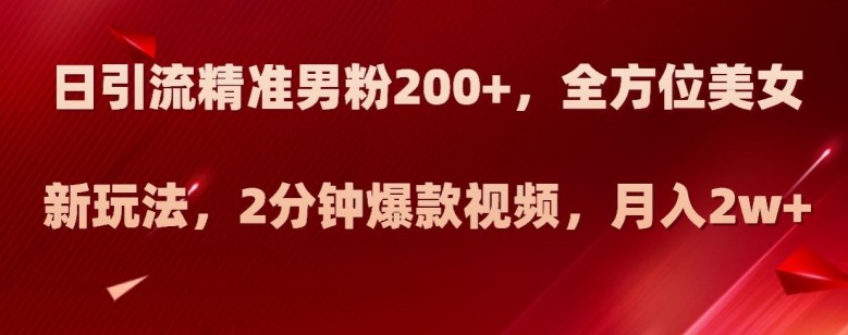 新玩法日引流精准男粉200 ，全方位美女新玩法，2分钟爆款视频，月入2W 【揭秘】 ...