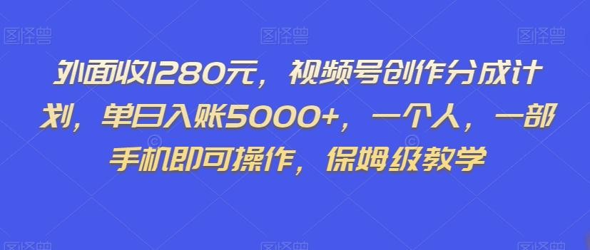 外面收1280元，视频号创作分成计划，单日入账5000+，一个人，一部手机即可操作，保姆级教学【揭秘】 ...