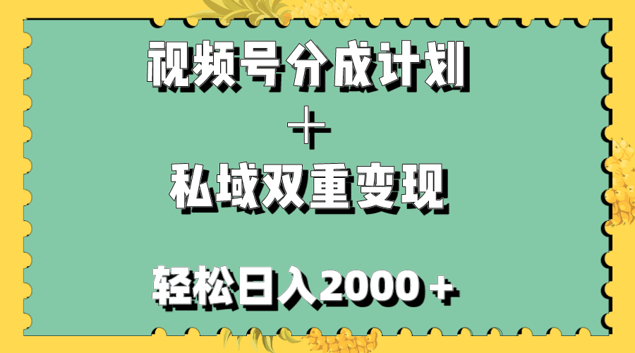 视频号分成计划＋私域双重变现，轻松日入1000＋，无任何门槛，小白轻松上手 ...