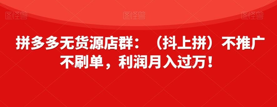 拼多多无货源店群：轻松月入过万，零推广零刷单！