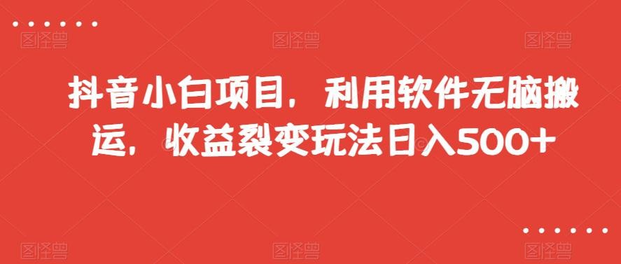 抖音小白项目，零难度软件搬运，收益裂变玩法，每天轻松赚500+【限量放送】 ...