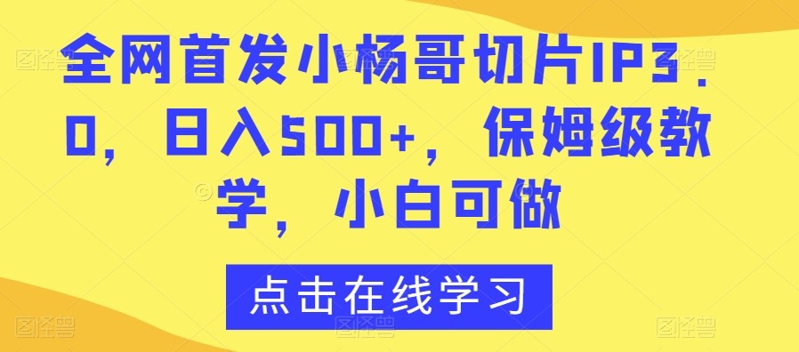 首发小杨哥切片IP3.0项目，日入500+，保姆级教学，小白可做【揭秘】