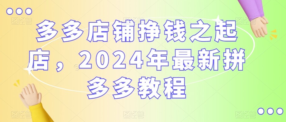 2024年最新拼多多教程，多多店铺挣钱之起店