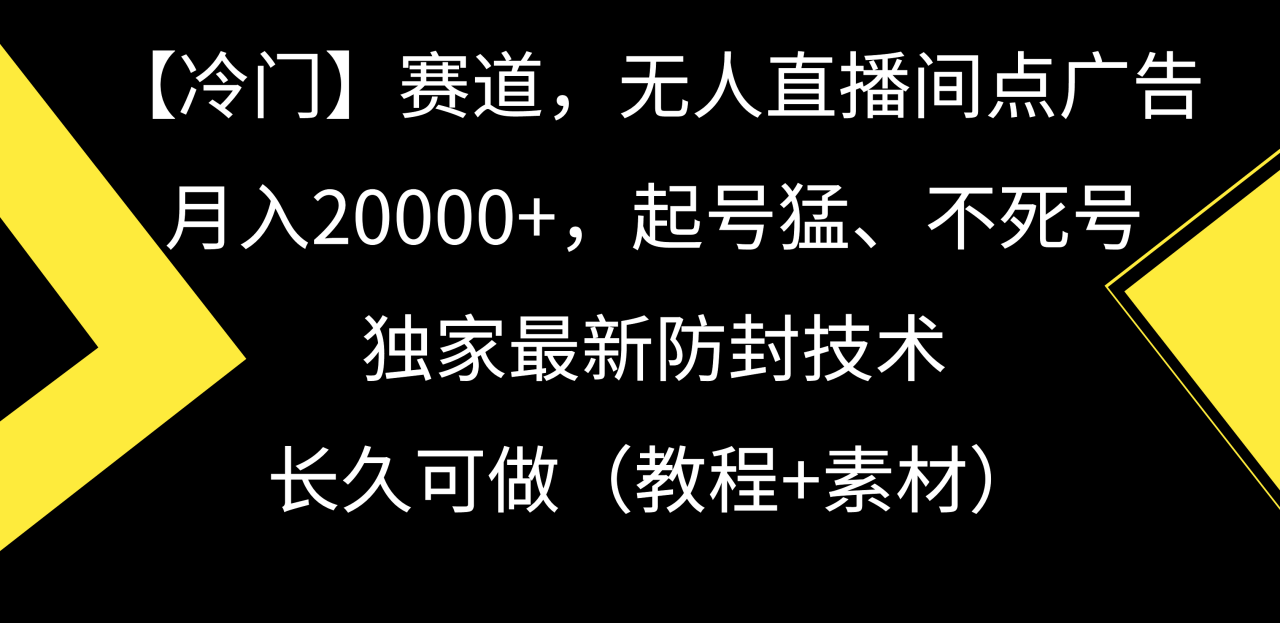 【冷门】赛道，无人直播间点广告，月入20000+，起号猛、不死号，独家最新防封技术，长久可做（教程+素材） ...