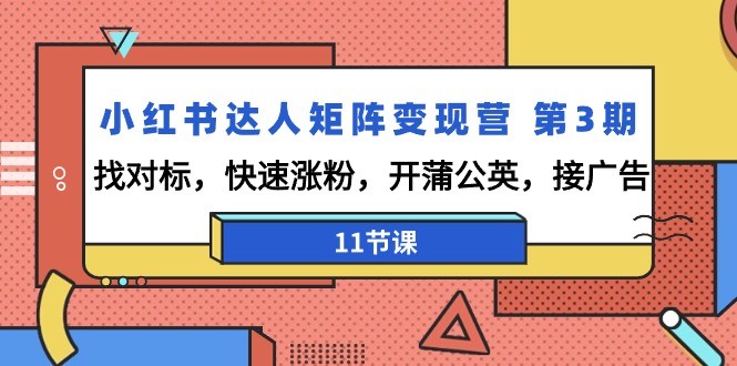 小红书达人矩阵变现演练营3期：找对标，快速涨粉，开蒲公英，接广告-11节课 ...