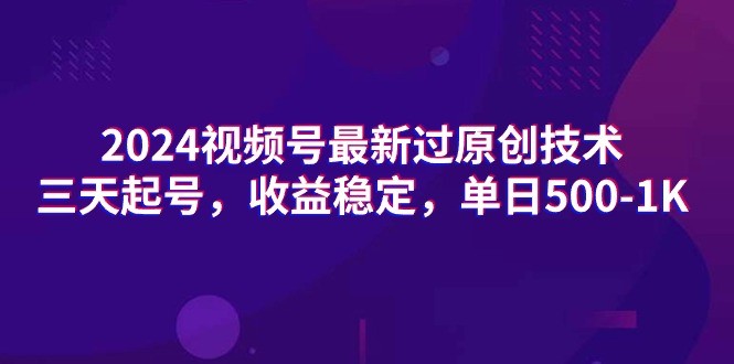 最新视频号过原创技术，三天起号，收益稳定，单日500-1K