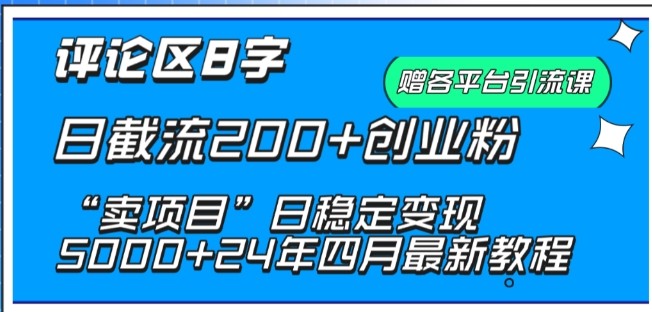 抖音评论区8字日截流创业粉， “卖项目”日稳定变现5000+【揭秘】