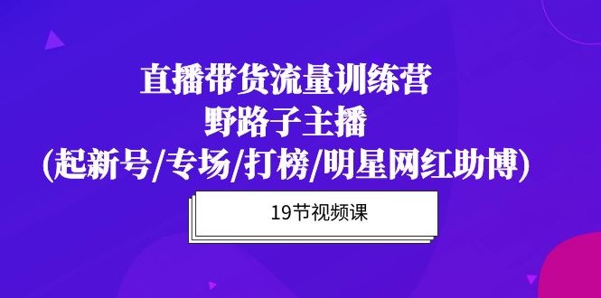 直播带货流量特训课程：野路子主播(起新号/专场/打榜/明星网红助博)19节课