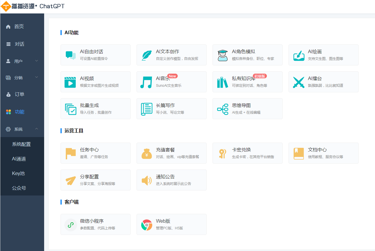 ChatGPT付费创作系统V3.0.2独立版 WEB+H5+小程序端 （H5端界面美化+Pika视频作品广场+SunoAI 文生歌） ...  ...