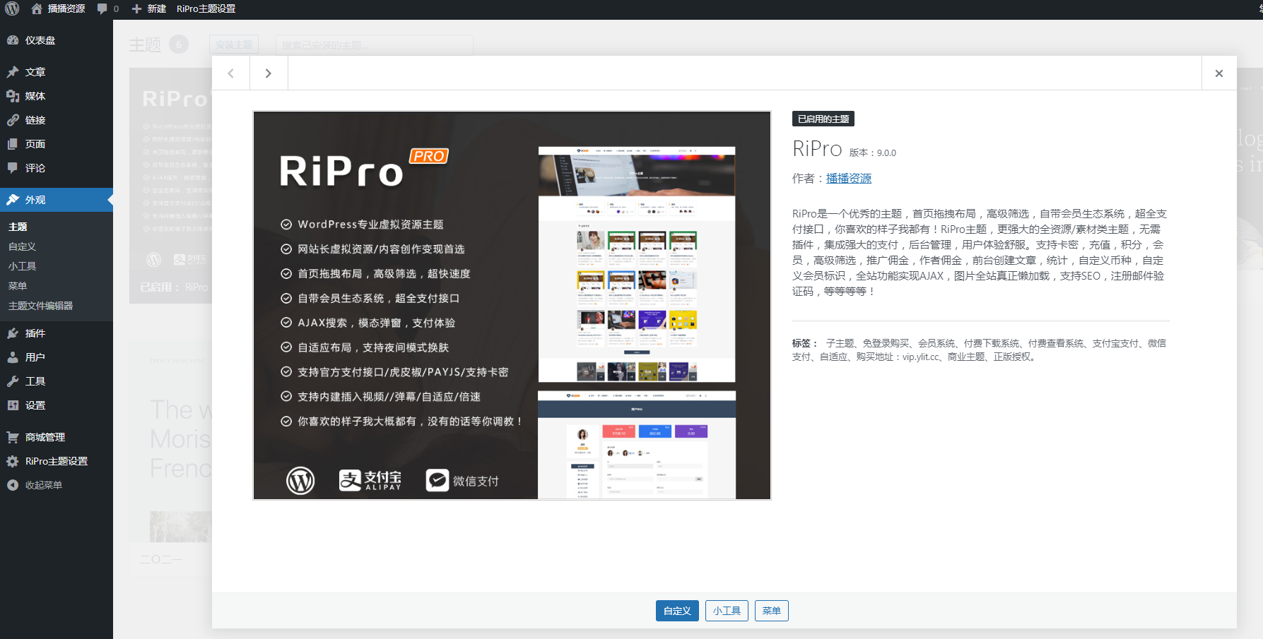 wordpress主题Ripro9.0最新二开修正修复版+美化包和插件